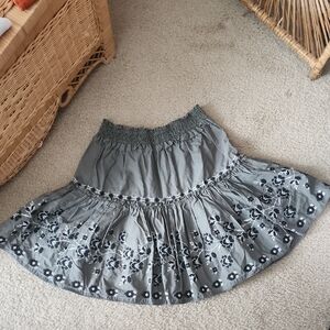 Kate Spade olive green Smocked Tiered embroidered skirt